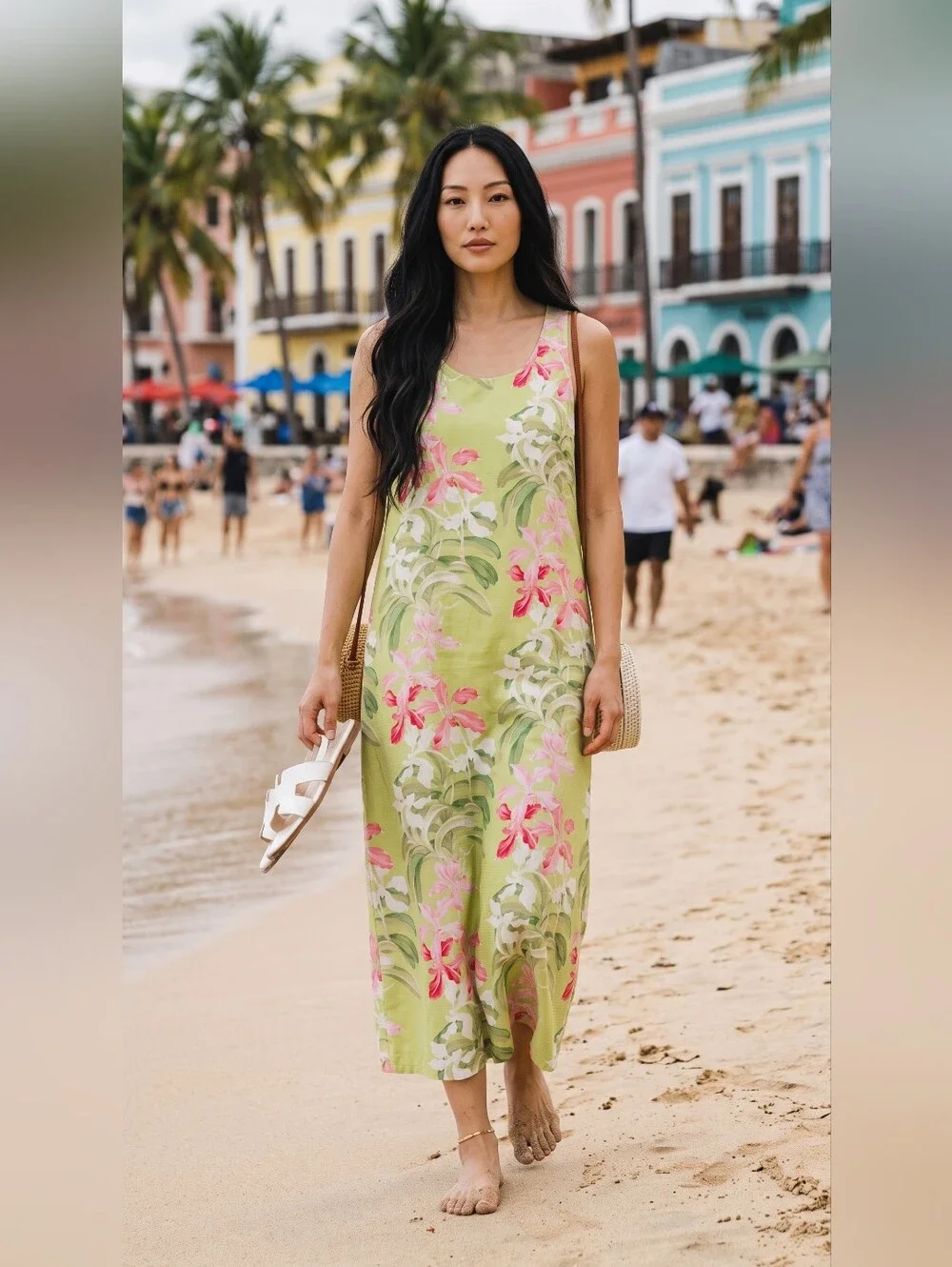 Nwot Tommy Bahama Sleeveless Lime Green Pink Orchid Tropical Resortwear Maxi